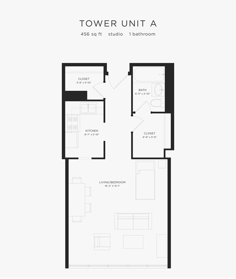 Floor plan for studio, 1 bath, 469 sqft